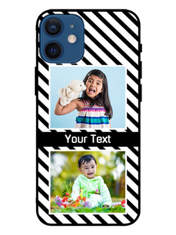 Custom Iphone 12 Mini Photo Printing on Glass Case  - Black And White Stripes Design