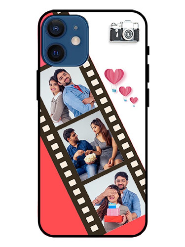 Custom Iphone 12 Mini Personalized Glass Phone Case  - 3 Image Holder with Film Reel