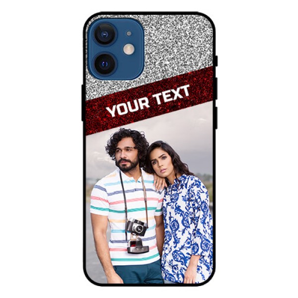 Iphone 12 Mini Personalized Glass Phone Case - Image Holder with Glitter Strip Design Iphone 12 Mini Personalized Glass Phone Case - Image Holder with Glitter Strip Design