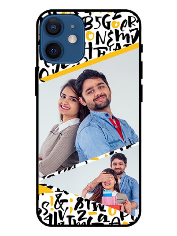 Custom Iphone 12 Mini Custom Glass Mobile Case  - Letters Pattern Design
