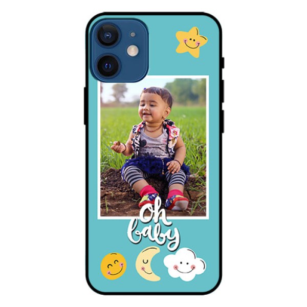 Iphone 12 Mini Personalized Glass Phone Case  - Smiley Kids Stars Design