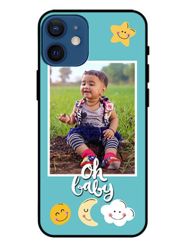 Custom Iphone 12 Mini Personalized Glass Phone Case  - Smiley Kids Stars Design