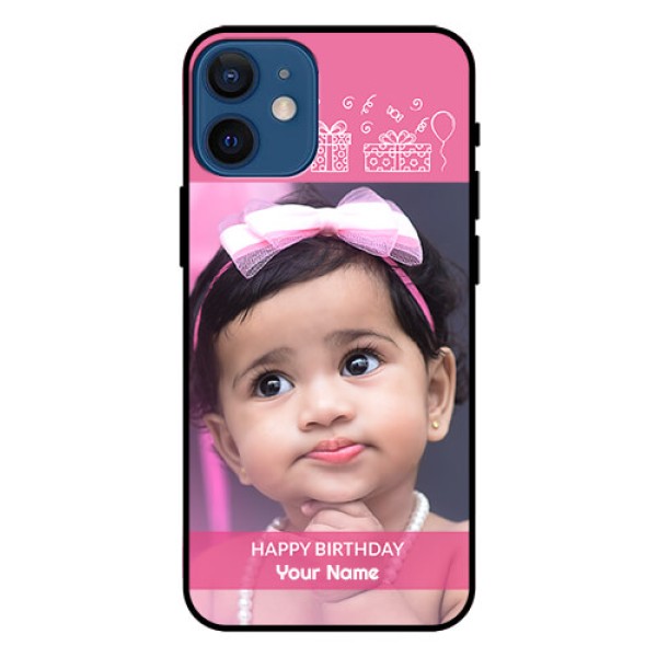 Iphone 12 Mini Photo Printing on Glass Case - with Birthday Line Art Design Iphone 12 Mini Photo Printing on Glass Case - with Birthday Line Art Design
