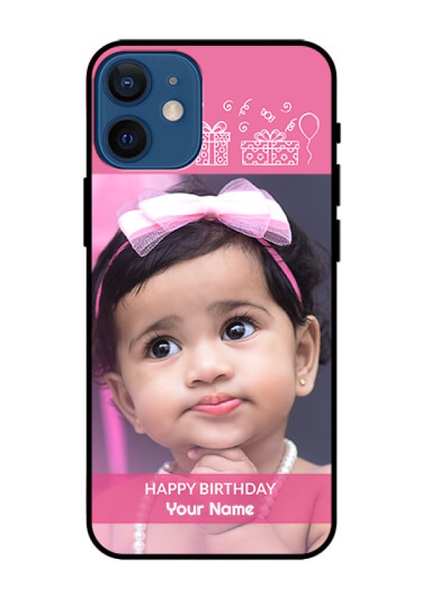 Iphone 12 Mini Photo Printing on Glass Case  - with Birthday Line Art Design