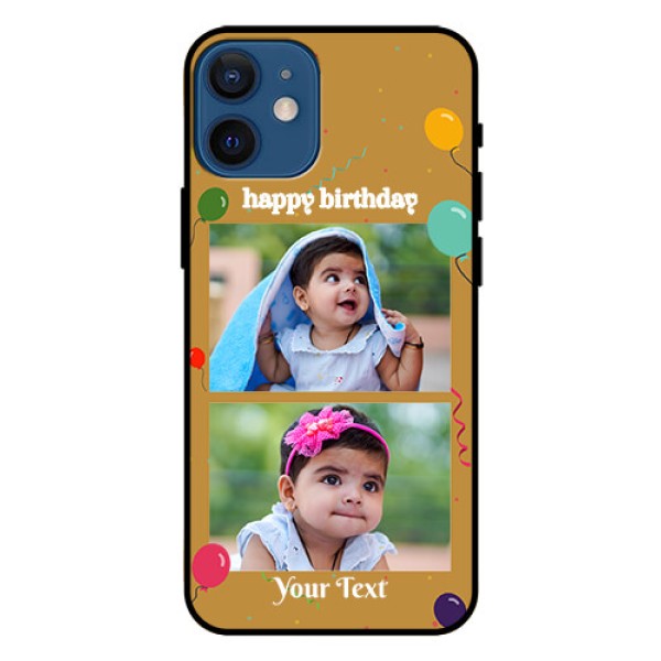 Iphone 12 Mini Personalized Glass Phone Case  - Image Holder with Birthday Celebrations Design