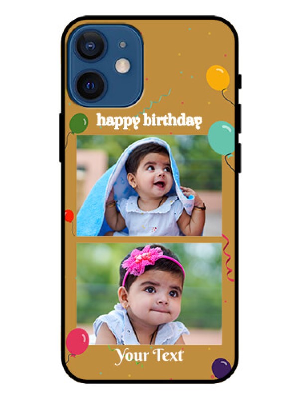 Custom Iphone 12 Mini Personalized Glass Phone Case  - Image Holder with Birthday Celebrations Design