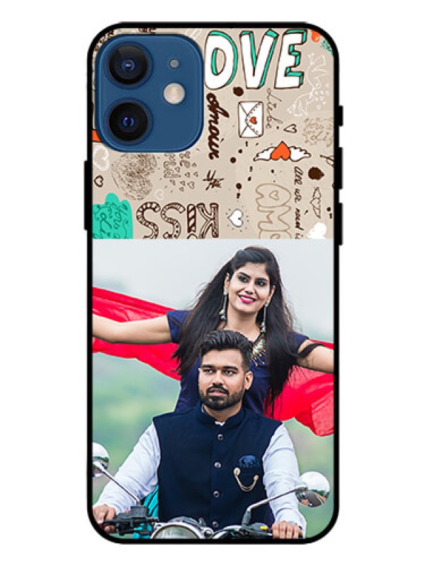 Custom Iphone 12 Mini Custom Glass Phone Case  - Love Doodle Pattern 