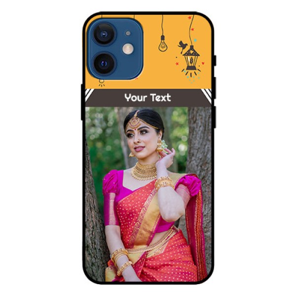Iphone 12 Mini Custom Glass Mobile Case  - with Family Picture and Icons 