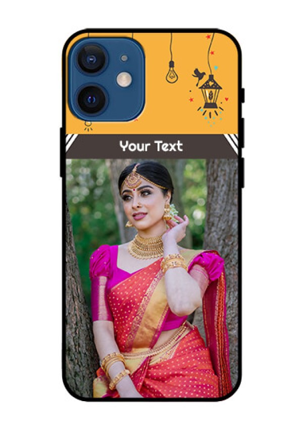Iphone 12 Mini Custom Glass Mobile Case  - with Family Picture and Icons 