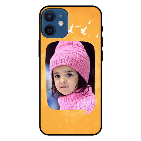 Iphone 12 Mini Personalized Glass Phone Case - Water Color Design with Bird Icons Iphone 12 Mini Personalized Glass Phone Case - Water Color Design with Bird Icons