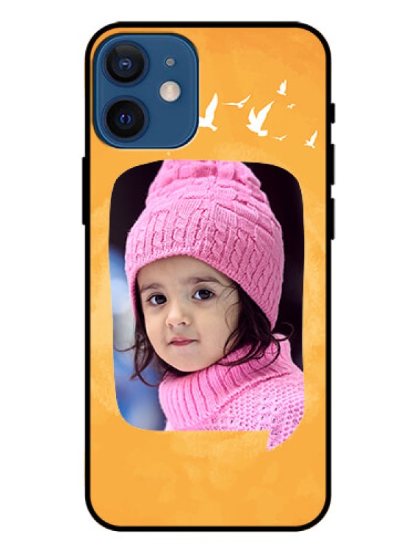 Custom Iphone 12 Mini Personalized Glass Phone Case  - Water Color Design with Bird Icons