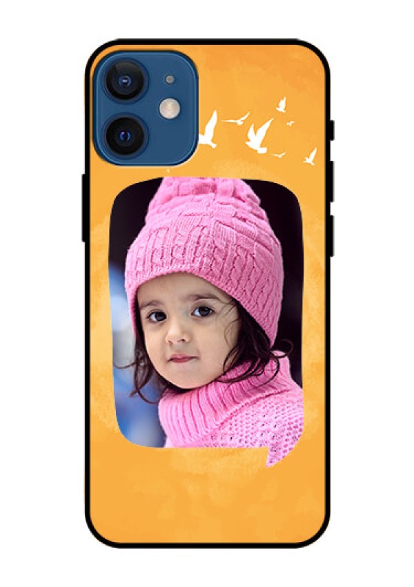 Iphone 12 Mini Personalized Glass Phone Case  - Water Color Design with Bird Icons
