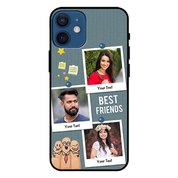 Iphone 12 Mini Personalized Glass Phone Case - Sticky Frames and Friendship Design Iphone 12 Mini Personalized Glass Phone Case - Sticky Frames and Friendship Design
