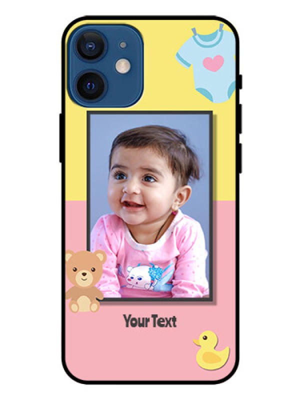 Custom Iphone 12 Mini Photo Printing on Glass Case  - Kids 2 Color Design
