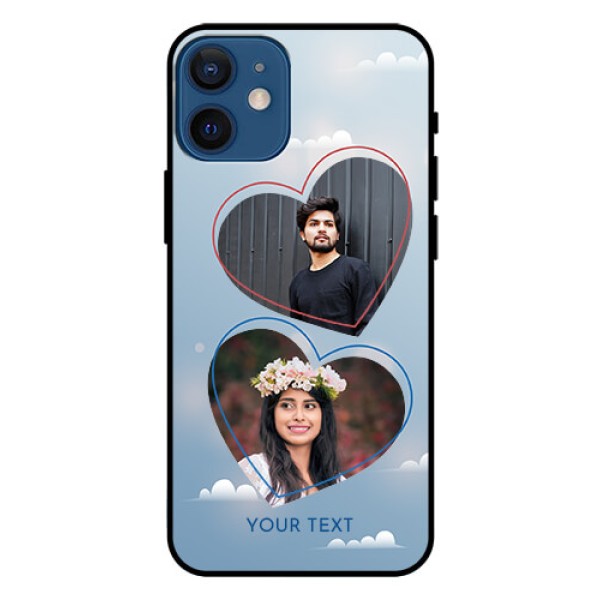 Iphone 12 Mini Custom Glass Mobile Case - Blue Color Couple Design Iphone 12 Mini Custom Glass Mobile Case - Blue Color Couple Design