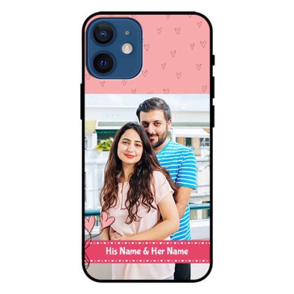 Iphone 12 Mini Personalized Glass Phone Case  - Love Design Peach Color