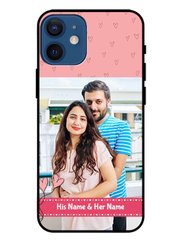 Custom Iphone 12 Mini Personalized Glass Phone Case  - Love Design Peach Color