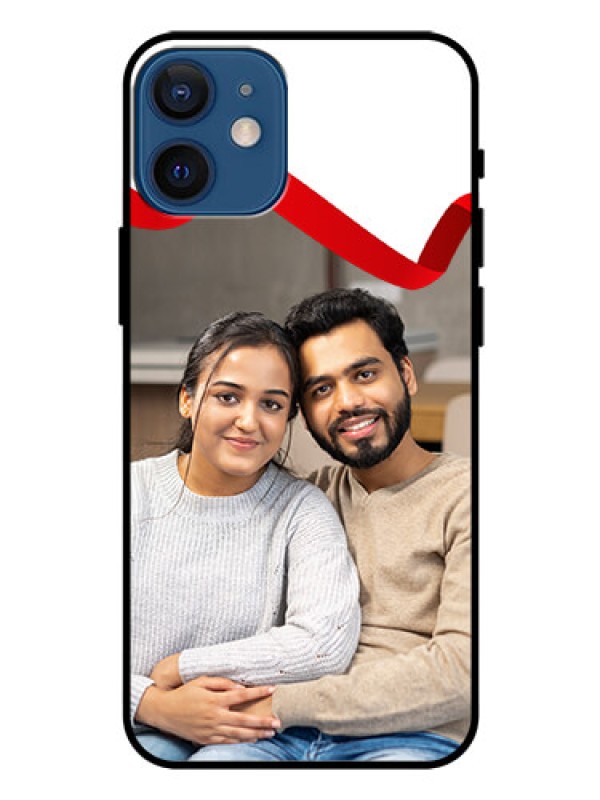 Custom Iphone 12 Mini Photo Printing on Glass Case  - Red Ribbon Frame Design