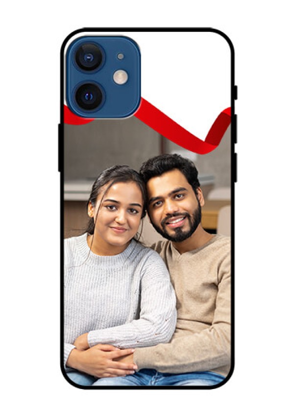 Iphone 12 Mini Photo Printing on Glass Case  - Red Ribbon Frame Design