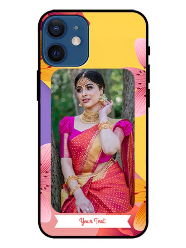 Custom Iphone 12 Mini Custom Glass Mobile Case  - 3 Image With Vintage Floral Design