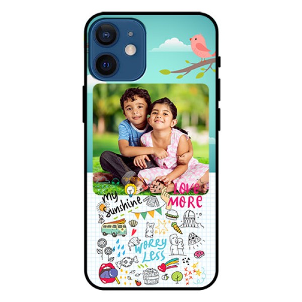 Iphone 12 Mini Photo Printing on Glass Case  - Doodle love Design