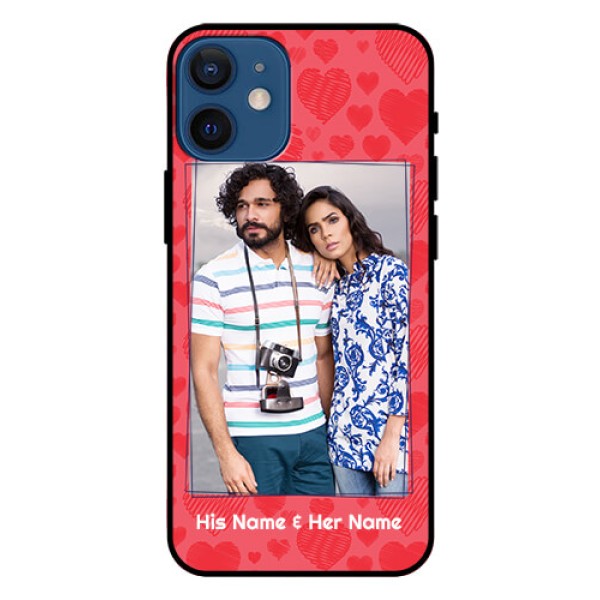 Iphone 12 Mini Photo Printing on Glass Case - with Red Heart Symbols Design Iphone 12 Mini Photo Printing on Glass Case - with Red Heart Symbols Design