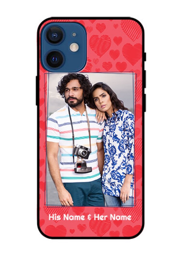 Iphone 12 Mini Photo Printing on Glass Case  - with Red Heart Symbols Design