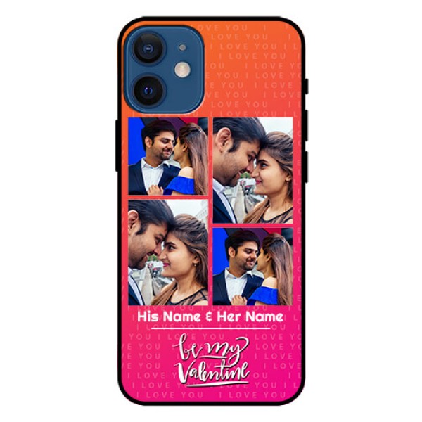Iphone 12 Mini Custom Glass Phone Case  - I Love You Pink Design
