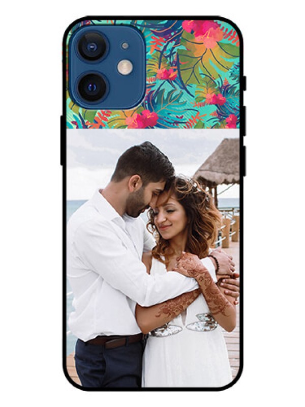 Custom Iphone 12 Mini Photo Printing on Glass Case  - Watercolor Floral Design