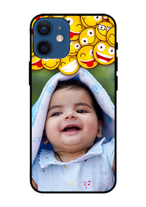 Iphone 12 Mini Custom Glass Mobile Case  - with Smiley Emoji Design