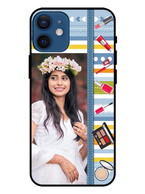 Custom Iphone 12 Mini Personalized Glass Phone Case  - Makeup Icons Design