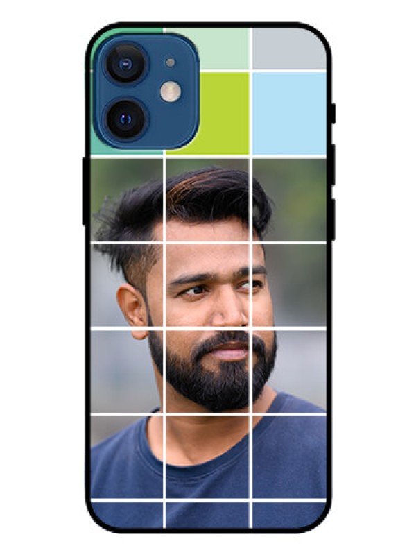 Custom Iphone 12 Mini Photo Printing on Glass Case  - with white box pattern 