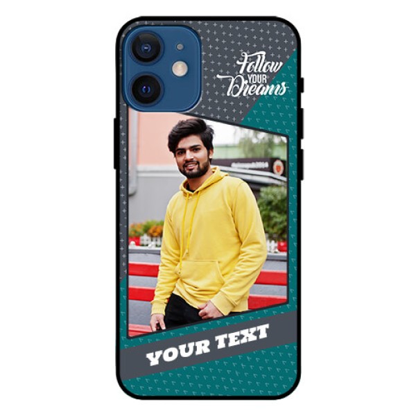 Iphone 12 Mini Personalized Glass Phone Case - Background Pattern Design with Quote Iphone 12 Mini Personalized Glass Phone Case - Background Pattern Design with Quote