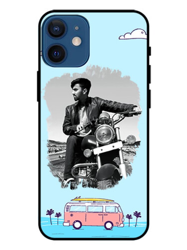 Custom Iphone 12 Mini Photo Printing on Glass Case  - Travel & Adventure Design