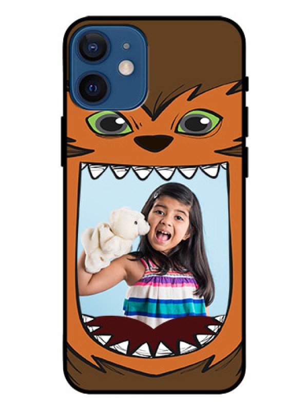 Custom Iphone 12 Mini Photo Printing on Glass Case  - Owl Monster Back Case Design
