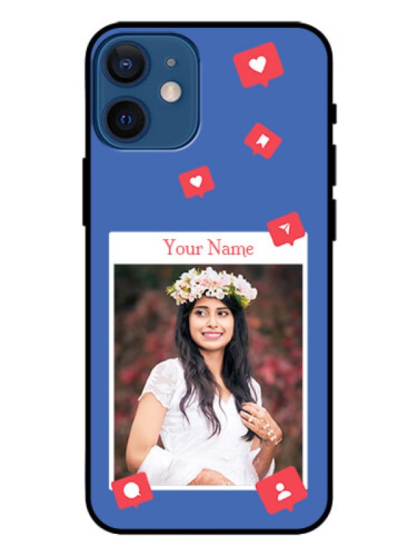 Custom iPhone 12 Mini Custom Glass Phone Case - Like Share And Comment Design