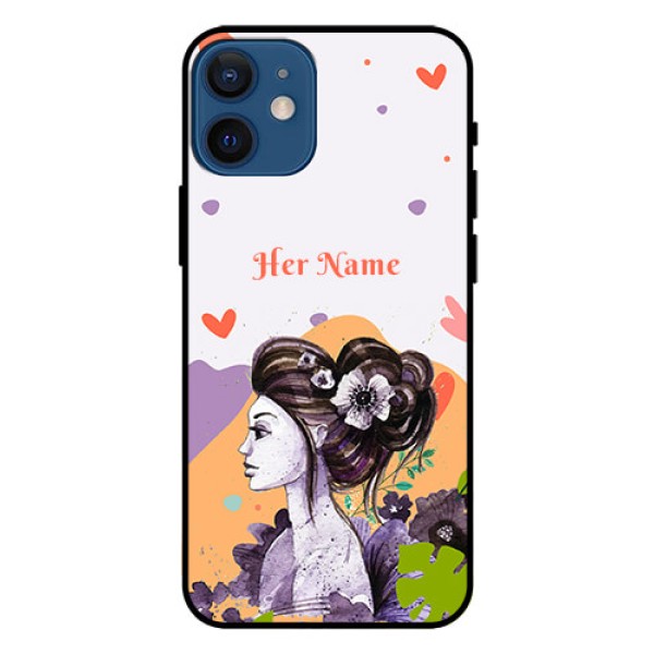 iPhone 12 Mini Personalized Glass Phone Case - Woman And Nature Design iPhone 12 Mini Personalized Glass Phone Case - Woman And Nature Design