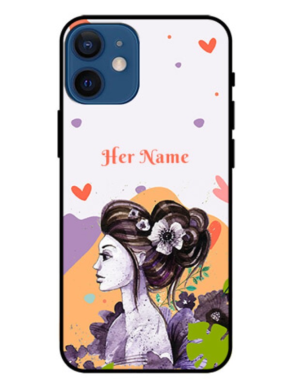 Custom iPhone 12 Mini Personalized Glass Phone Case - Woman And Nature Design