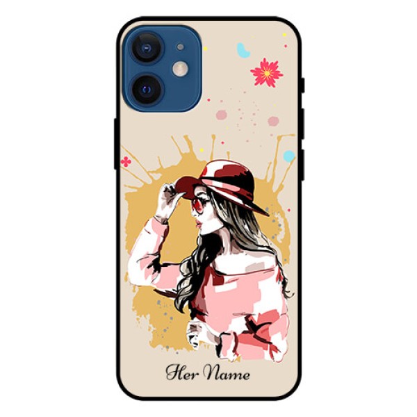 iPhone 12 Mini Photo Printing on Glass Case - Women with pink hat Design iPhone 12 Mini Photo Printing on Glass Case - Women with pink hat Design