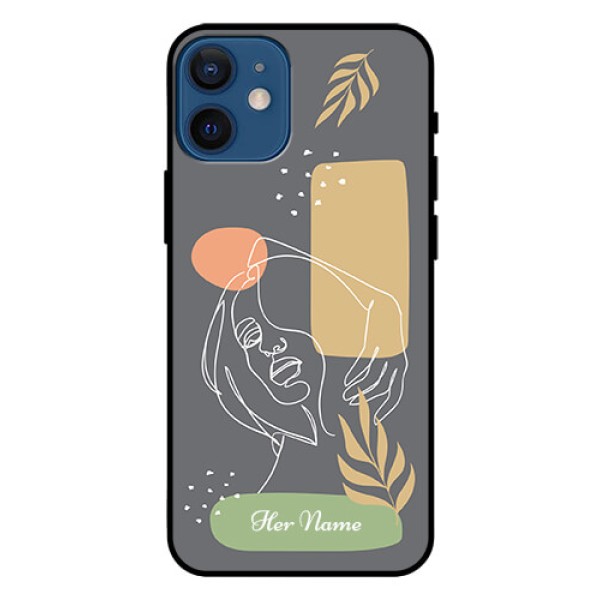 iPhone 12 Mini Custom Glass Phone Case - Gazing Woman line art Design iPhone 12 Mini Custom Glass Phone Case - Gazing Woman line art Design