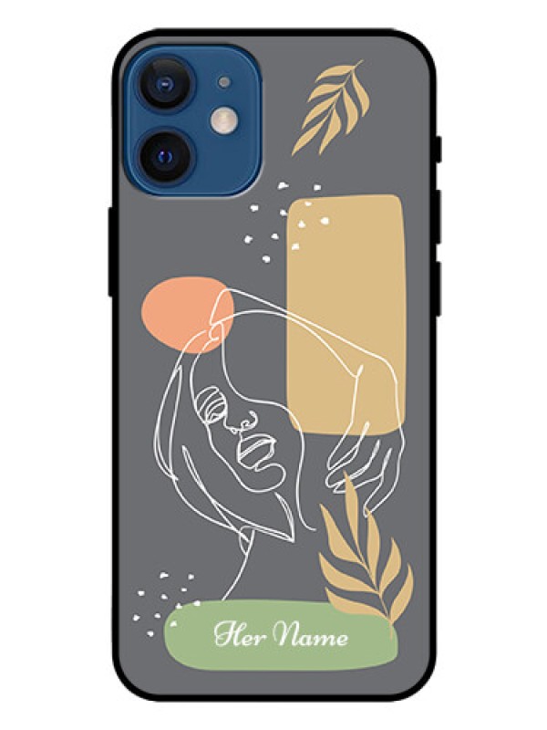 Custom iPhone 12 Mini Custom Glass Phone Case - Gazing Woman line art Design
