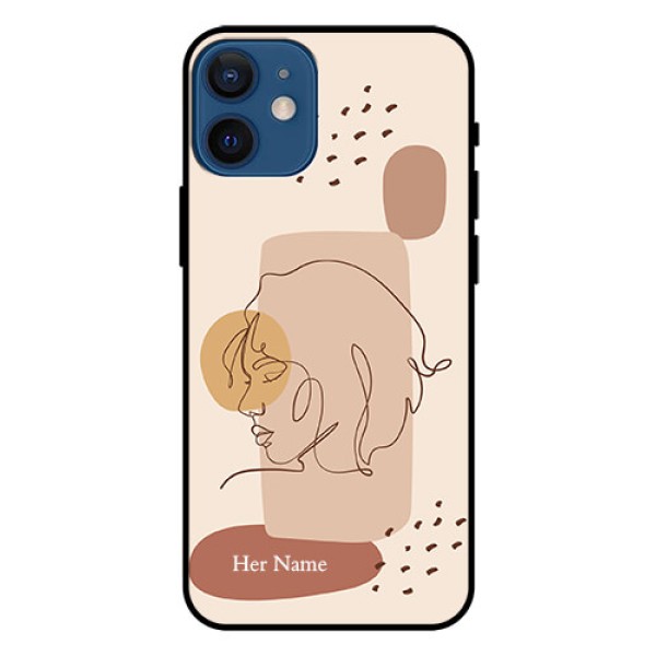 iPhone 12 Mini Photo Printing on Glass Case - Calm Woman line art Design iPhone 12 Mini Photo Printing on Glass Case - Calm Woman line art Design