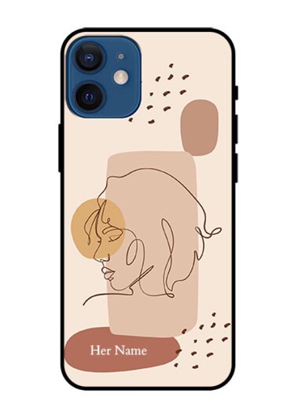 iPhone 12 Mini Photo Printing on Glass Case - Calm Woman line art Design