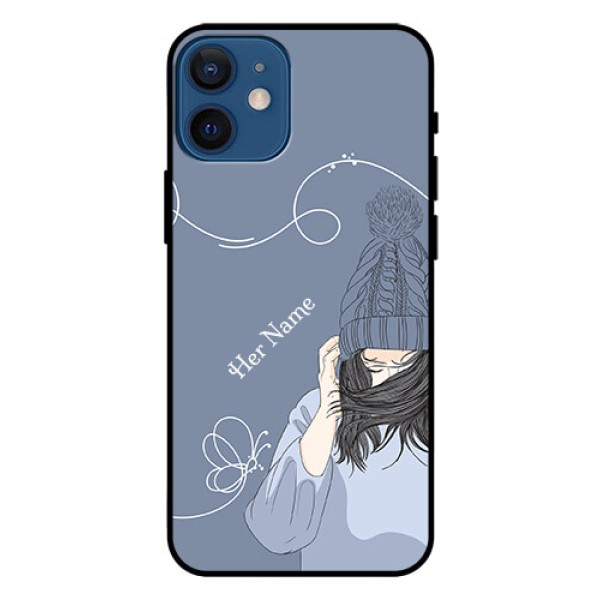 iPhone 12 Mini Custom Glass Mobile Case - Girl in winter outfit Design iPhone 12 Mini Custom Glass Mobile Case - Girl in winter outfit Design