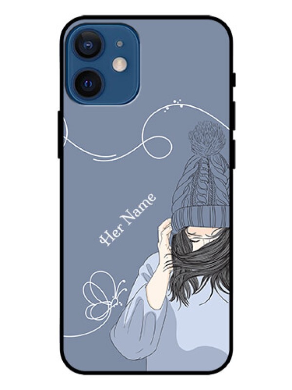 Custom iPhone 12 Mini Custom Glass Mobile Case - Girl in winter outfit Design