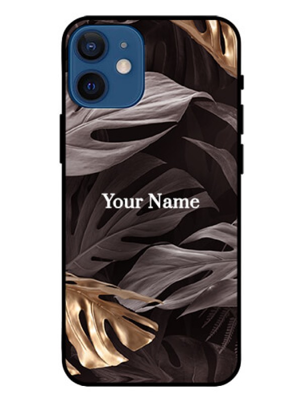 Custom iPhone 12 Mini Personalised Glass Phone Case - Wild Leaves digital paint Design