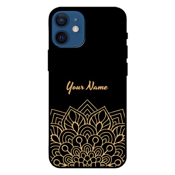 iPhone 12 Mini Custom Glass Phone Case - Golden mandala Design