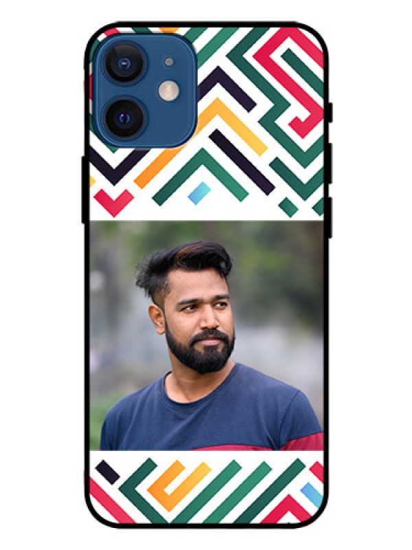 Custom iPhone 12 Mini Personalized Glass Phone Case - Colorful Maze Pattern Design