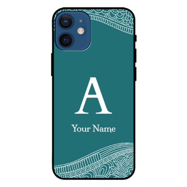 iPhone 12 Mini Personalized Glass Phone Case - line art pattern with custom name Design iPhone 12 Mini Personalized Glass Phone Case - line art pattern with custom name Design