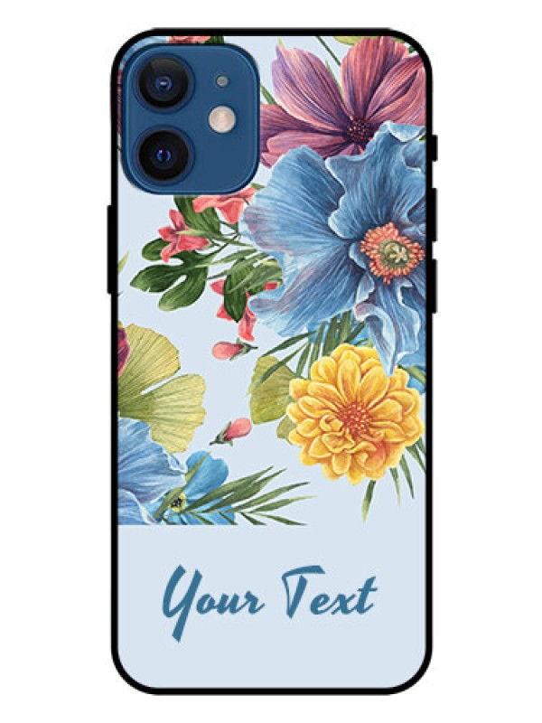 Custom iPhone 12 Mini Custom Glass Mobile Case - Stunning Watercolored Flowers Painting Design